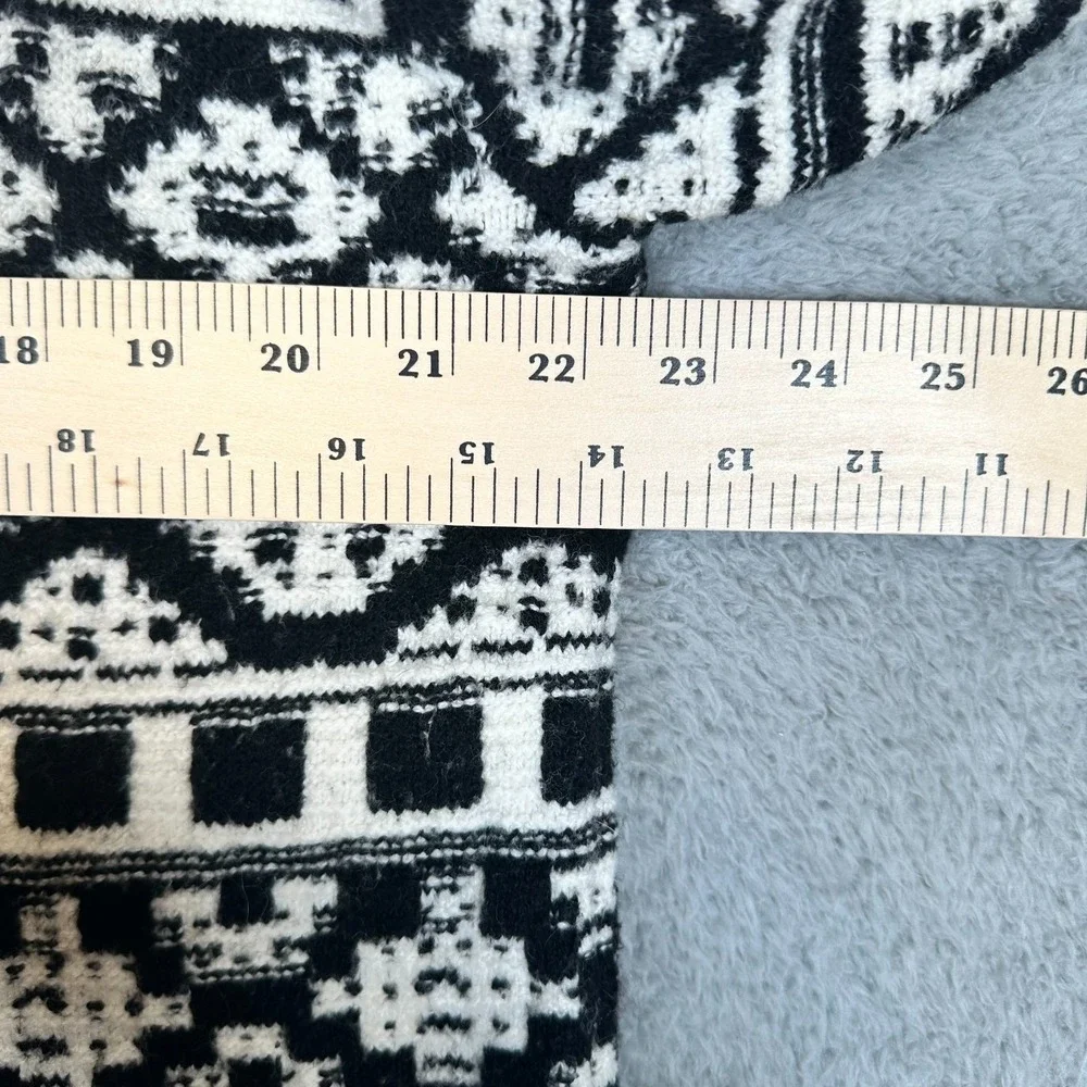 J.JILL Thick Knit Cotton Wool Blend Black & White‎ Pullover Mock Neck Sweater L